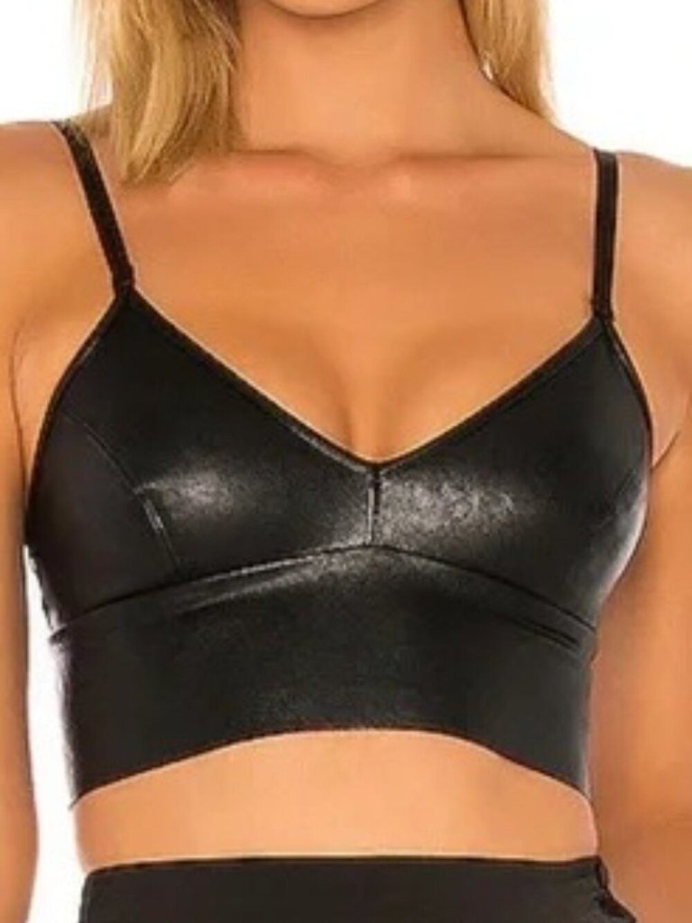 Commando Black Faux Leather Longline Bralette Crop Top – Size M